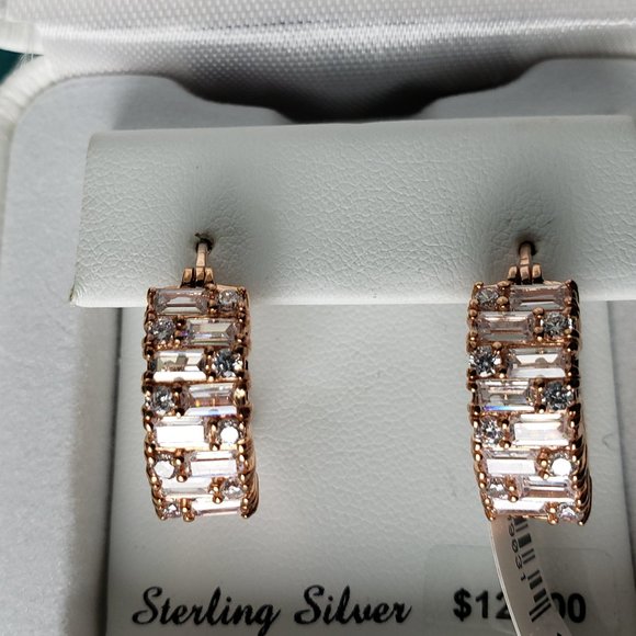 NWT 14K gold (rose) over sterling CZ small hoop earrings - stunning 😍 - Picture 6 of 10